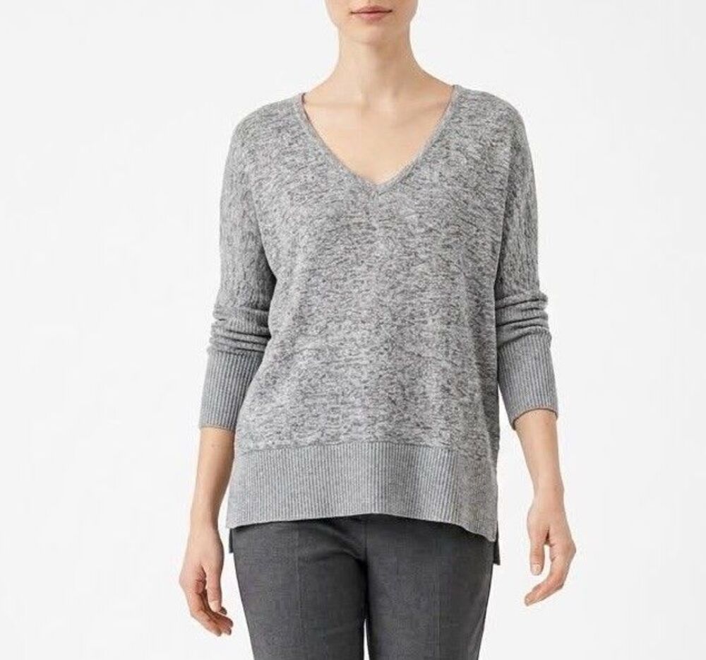 Olivia Rae Womenβs Sweater Size L Knit Pullover Gray Heather Ribbed Sleeve